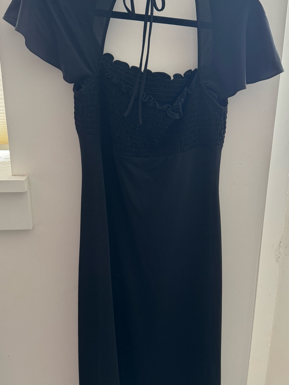 BCBGMaxAzria Black Smocked Dress with Flutter Sleeves